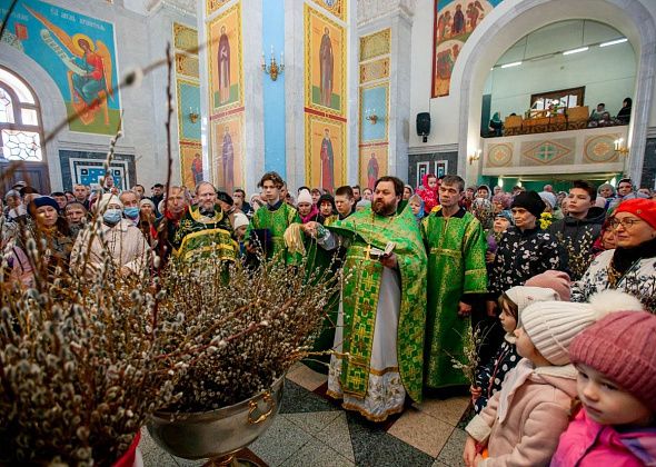 Около полутысячи горожан помолились в соборе Максима Исповедника в Вербное воскресенье